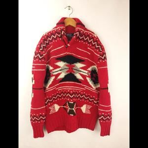 [SOLD] POLO RALPH LAUREN Wool Hand Knit Shawl Collar Sweater Southwestern Size M